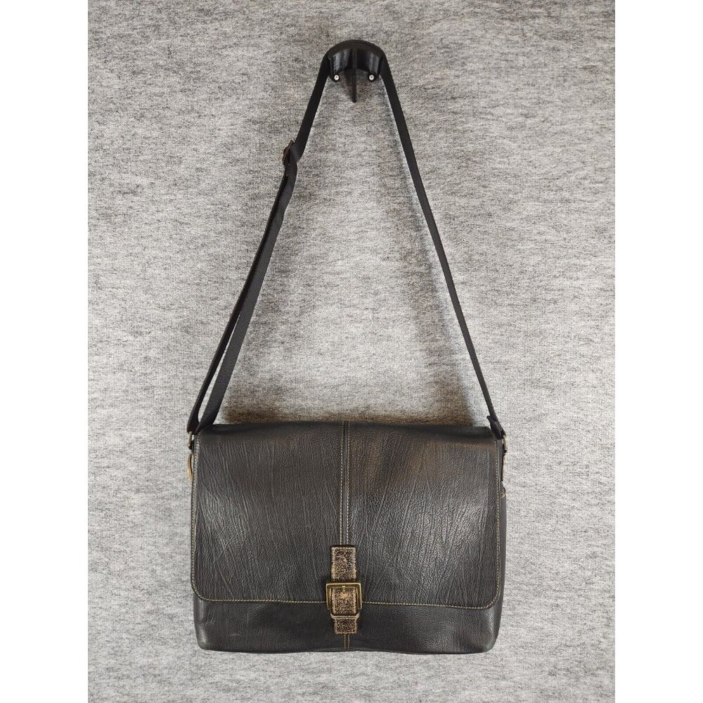 Boconi Brown Leather Messenger Laptop Bag Gold Hardware 11 x 3 x 15